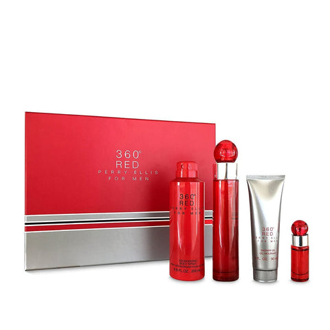 360 Red For Men By Perry Ellis Eau De Toilette Spray 3.3 oz. Gift set 4 pieces